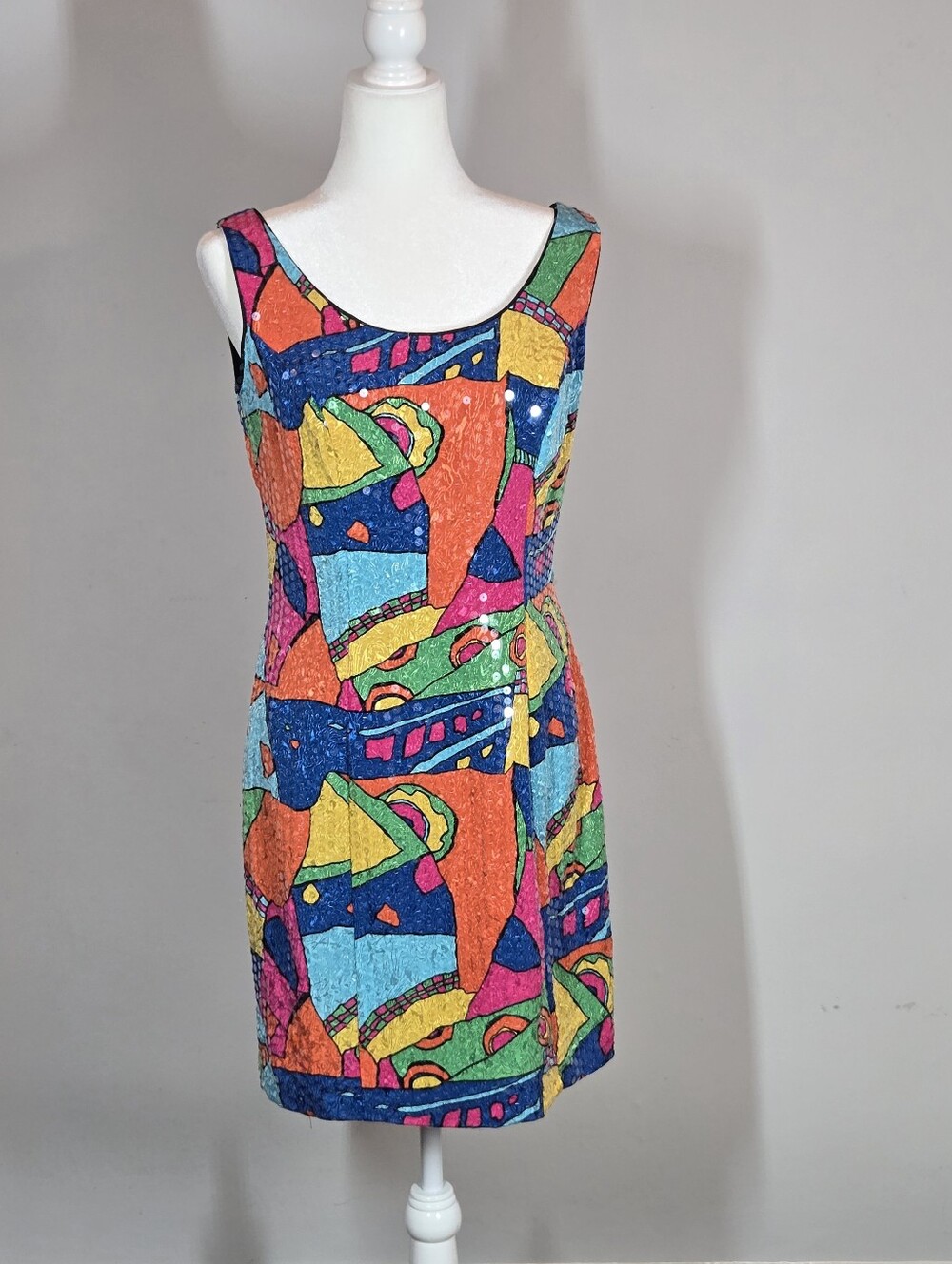 Vintage De Laru  Joseph Lara Sequin Graffiti Pop Art Mini Dress Multicolor Small